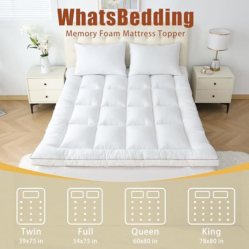 WhatsBedding 3 Inch Memory Foam Mattress Topper Queen Size, Supportive Fluffy Shredded Memory Foam Filled Pillow Top, Extra Soft Bed Topper, 60x80 in, 1700 GSM Fill