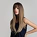 Long Brown Wigs with Bangs Luckyfine Long Straight Synthetic Wig, Brown Tawny Ombre Natural Looking Wigs Cosplay Party Halloween Cosplay Costume Wig for Women Girls Dress Dating-22''