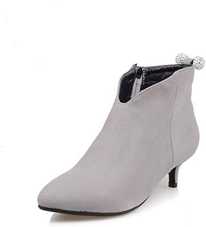 Allhqfashion Women's Frosted Zipper Pointed Closed Toe Kitten-Heels Low-top Boots