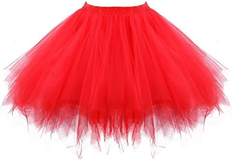 Dzdress Women's Women's Short Vintage Petticoat Skirt Ballet Bubble Tutu Multi-colored Red