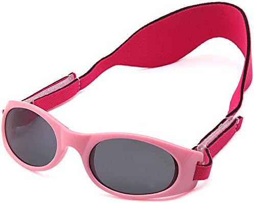 TRUST OPTICS Toddler Baby Kids UV400 Sunglasses with Two Adjustable Straps and Case - Pink Frame Grey Lens