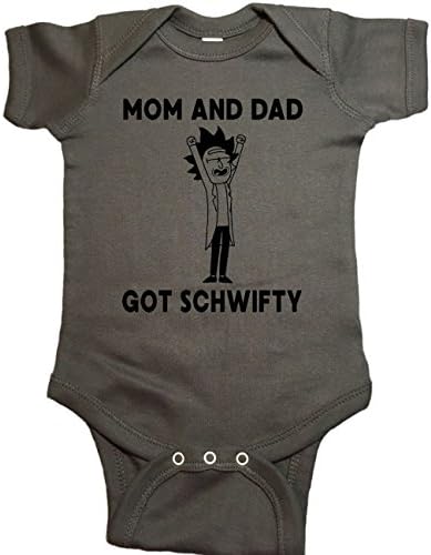Ilion Clothing Co Rick and Morty Baby One Piece Mom and Dad Got Schwifty Bodysuit (6 Month, Charcoal)