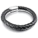 INBLUE Men's 8mm Stainless Steel Genuine Leather Bracelet Bangle Black Silver Tone Braided Magnetic Clasp 8
