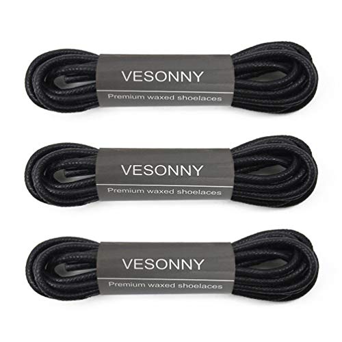 VESONNY Round Waxed Shoelaces, Cotton Boot Shoe Laces for Oxford Dress Shoes (Black, 31.5 inches (80 cm))