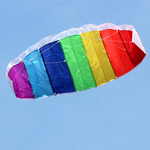 Cumtur Beach Kite,1.4m Rainbow Dual Line Kitesurfing Stunt Parachute Soft Parafoil Surfing Kite Sport Kite Outdoor Activity Beach Flying Kite