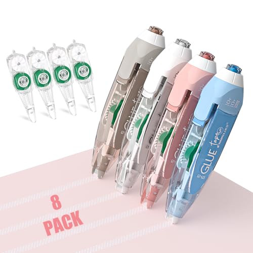 8pack Refillable Scrapbook Glue Tape Set, 16FT*1/5 Inch Double Sided Tape for Crafts, 635 Model Tape, Scrapbooking Supplies, Adhesive Glue Runner for Gift Wrapping, Photo