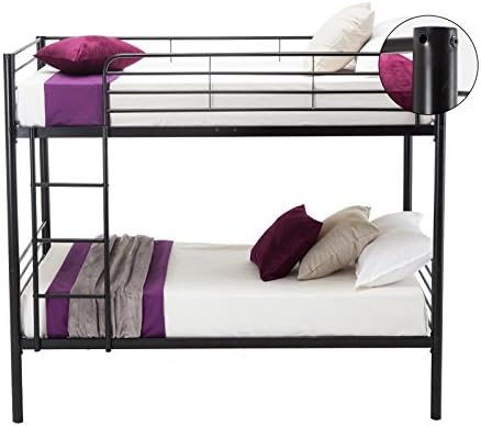 LeadzmTwin Over Twin Metal Bunk Bed with Heavy Duty Frame, Ladder & Safety Rails for Kids Teens Adults, Bedroom Dorm, Quick to Assemble, Black