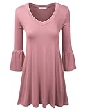 Doublju Bell Sleeve Deep V-Neck Loose Fit Flared Dress (Made In USA / Plus size available)