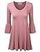 Doublju Bell Sleeve Deep V-Neck Loose Fit Flared Dress (Made In USA / Plus size available)