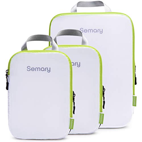 Compression Packing Cubes 3 Set Travel Organizer Accessories for Carryon Luggage Suitcase & Backpack-U8HTBAG001-White Green-Set 3