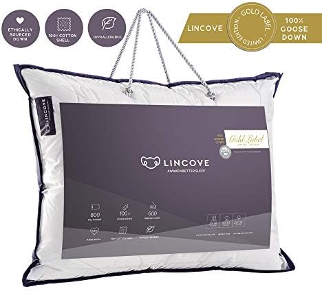 Lincove Cloud Natural Canadian White Down Luxury Sleeping Pillow - 625 Fill Power, 500 Thread Count Cotton Shell, Made in Canada (King (Firm)