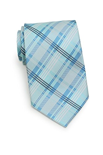 Bows-N-Ties Men's Necktie Summer Plaid Microfiber Satin Ties 3.25 Inches (Robins Egg Blue)