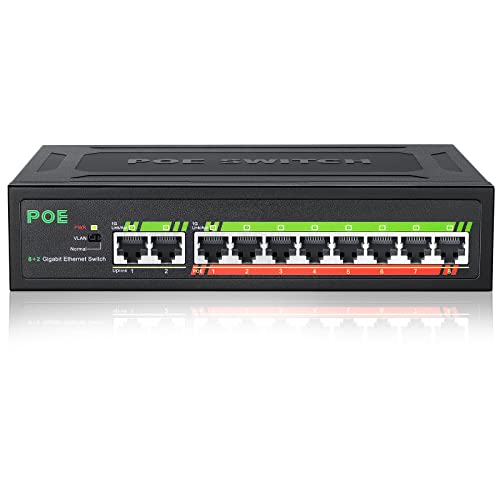 TEROW 10 Port PoE Switch, Splitter Network Gigabit Switch 120W