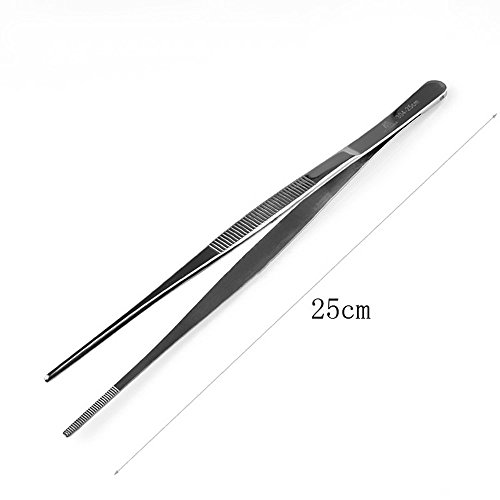 LIUNA Stainless Steel 25cm 10-inch Long Precision Straight Tweezers Forceps Aquarium Basin Tongs Kitchen Tools