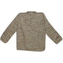 Men’s Kurta Top Casual Cotton Beige Ethnic Shirt Yoga Tunic L