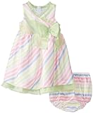 Bonnie Baby Baby Girls' Printed Stripe Shantung Dress with Organza Trim