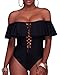 Tempt Me Women's Sexy One Piece Lace Up Ruffled Off Shoulder Flounce Swimsuits