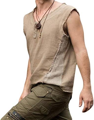 Amazon 手作りオフホワイトメンズネオジプシーノースリーブ素朴なトップシャツタンクtribalvネック アクティブシャツ Tシャツ 通販
