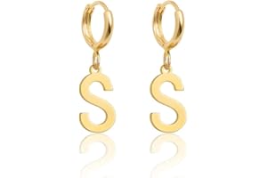 Fremttly 14K Gold Plated Initial Earrings, Dainty Gold Earrings Dangle Hoop Letter Earrings Cute Earrings for Women