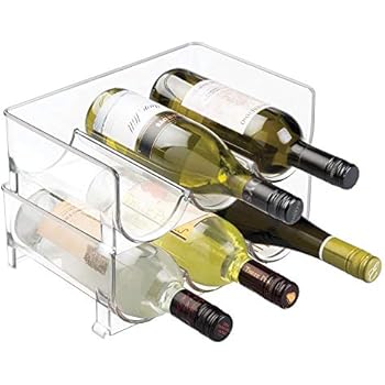 mDesign Modern Plastic Stackable Vertical Standing Wine Bottle Holder Stand - Storage Organizer for Kitchen Countertops, Pantry, Fridge - Each Rack Holds 3 Bottles, 2 Pack - Clear