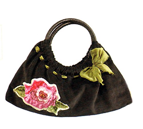 Maggi B Soft Touch Velour Black & Rose Appliqué Clutch Bag