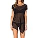 May&Maya Women's Sheer Mesh Asymmetry Hem Top (XXL, Black)