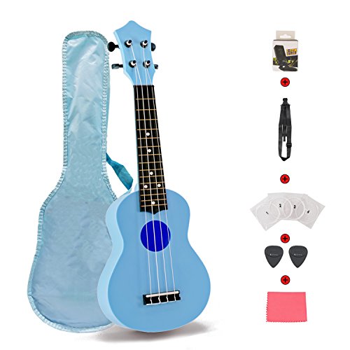 JYFY Toy Ukulele 21 inch Plastic Guitar with Strap Nylon String Tuner Guitar Picks Ukulele Strings Bag Cleaning Cloth for Toddler Kids Children Ukulele Learner Beginner Gift Macarons Color Blue - Thumbnail 7