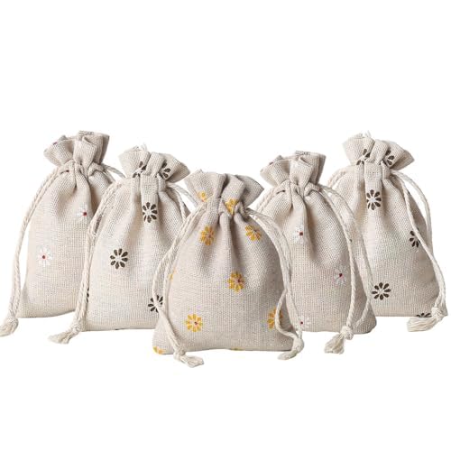 DAHI Pack of 24 Small Fabric Pouches with Drawstring 9 x 12 cm, Reusable Cotton and Linen Pouch, Empty Lavender Pouch, Fabric Pouch for Jewellery, Wedding, Gift, Filling Bags