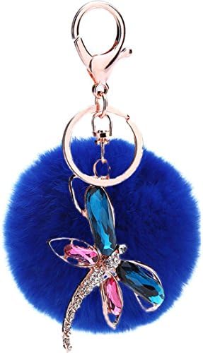 Ayiqi Solid Color Rabbit Plush Ball Dolphin Pendant Keychain Fluffy Handbag Charm Key Ring Car Key Decoration (blue)