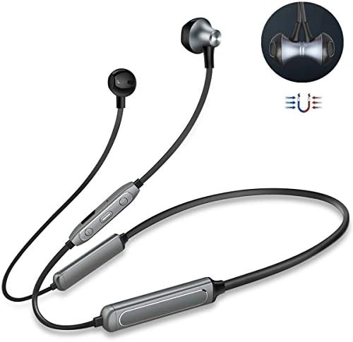 Bluetooth Earphones v4.2 HiFi 6D Stereo Earbuds 20Hrs Playtime, IPX6 Magnetic Noise-Cancelling Wireless Headphones in-Ear Headset Running with Mic for iPhone x 8 7 6 Samsung S9 S8, IOS/Android (Gray)