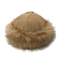 AKDSteel Unisex Hat Suede Mongolian Hat Round Top Thickened and Fluffy Wrapped Head Pullover Cap Warm Keeper Camel One size