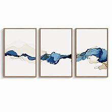 signwin 3 Piece Framed Canvas Wall Art Blue and White Watercolor Canvas Prints Home Artwork Decoration for Living Room,Bedroom - 16