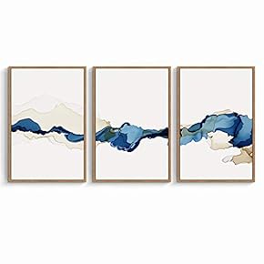 signwin 3 Piece Framed Canvas Wall Art Blue...