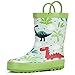 Knodel Rain Boots for Kids, Waterproof Rubber Boots with Easy-On Handles for Boys and Girls, Rubber Printed Patterns Shoes for Toddlers (7 Toddler, Green Dinosaur)