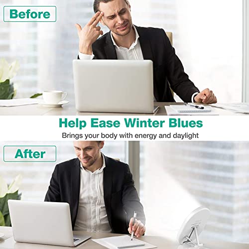 UV-Free 10000 Lux Daylight Lamp - Touch Control with 3 Brightness Levels & 4 Timer Functions, Large Surface & Rotatable Stand for Home/Office