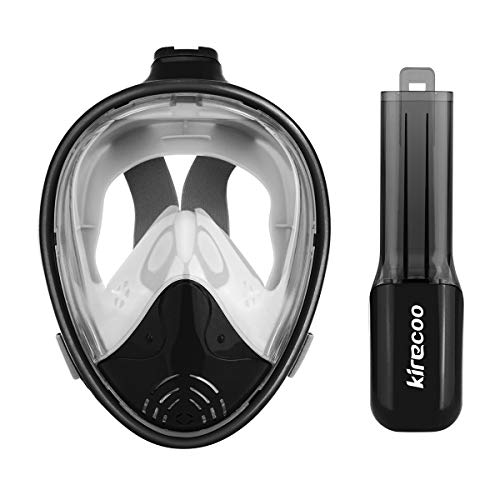 Kirecoo 180° Full Face Snorkel Mask Anti-Fog Anti-Leak Panoramic Large View with Go Pro Mount for Adults Youth Kids (Black Gray, L/XL)
