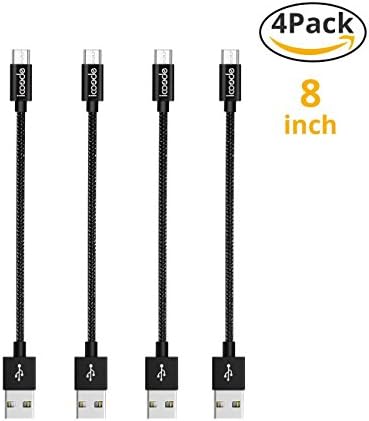 Short Micro USB Cable 4 Pack 8 inch Nylon Braided Data Sync Durable Fast Charging USB Cord for Multi USB Charging Station, Samsung, HTC, Motorola, Nokia, A
