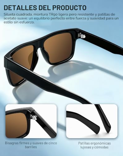 Joopin Acetate Men's Sunglasses Polarized Square Rectangle Frame TR90 Classic Fashion Style UV400 Protection