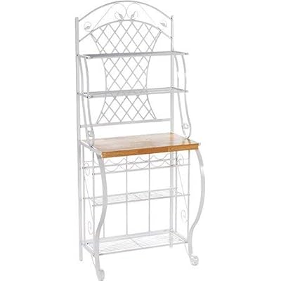 Durable Powder Coated White Baker's Rack with Oak Laminate Counter