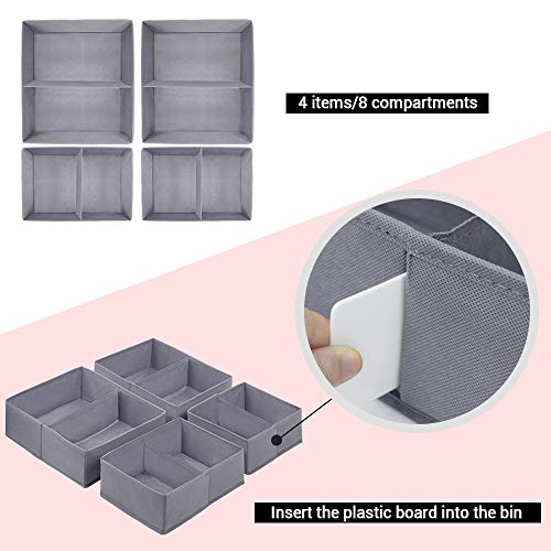 homyfort Clothes Drawer Organizer Dresser Dividers,Foldable Storage Bins Box Cubes for Underwears,Bras,Socks,Nursery/Kids Room,Cabinet Set of 4 Dark Grey
