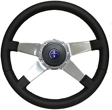 1967 - 1973 Ford Mustang Steering Wheel Kit 9 Bolt Solid 4 Spoke, Blue Running Pony 3D Foil Emblem