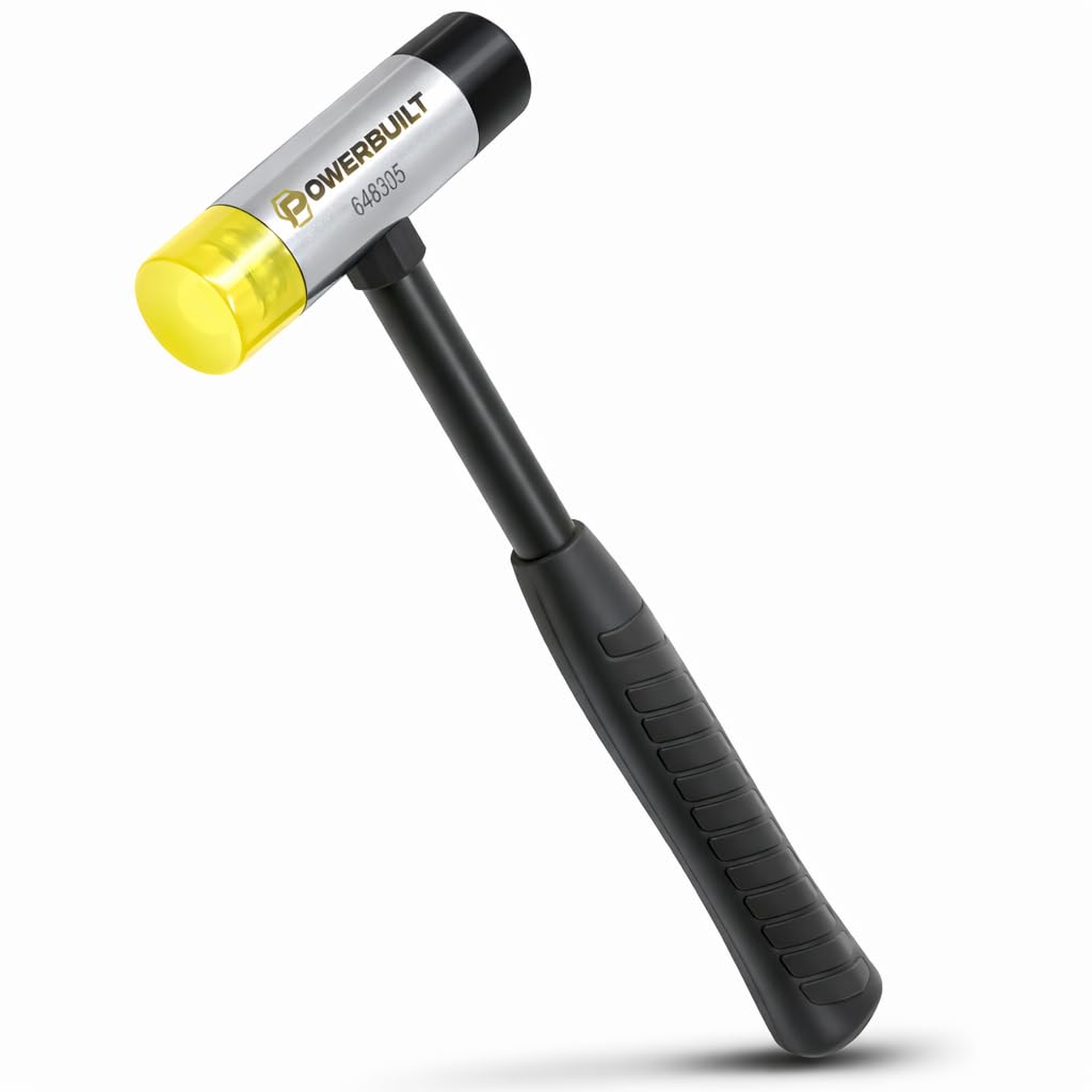 Powerbuilt 16 Ounce Soft Face Hammer, Non-Marring Rubber, Lightweight Tubular Steel Handle with Comfortable Non-Slip Grip, Yellow Black 648335