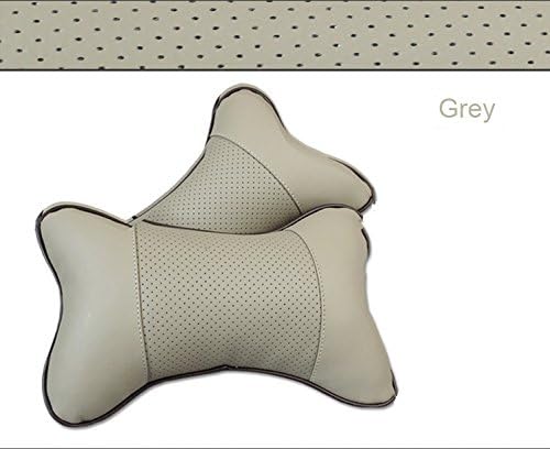 2/Pcs Grey Genuine leather headrest neck pillow Car Auto Seat cover Head Neck Rest Cushion Headrest Pillow