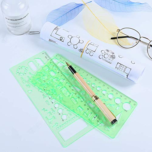 Kasmena 9 Pcs Plastic Geometric Drawings Stencils Measuring Templates Geometric Rulers for Office and School,Planner Painting Drawing,Clear Green - Thumbnail 5
