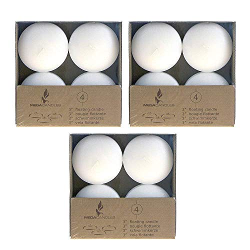 Mega Candles 12 pcs Unscented White Floating Disc Candles 3 Inch Diameter, Home Décor, Wedding Receptions, Baby Showers, Birthdays, Celebrations & Party Favors