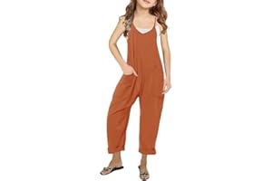 LNKQA Girl's Casual Sleeveless Jumpsuits Spaghetti Straps Harem Long Overalls With Pockets