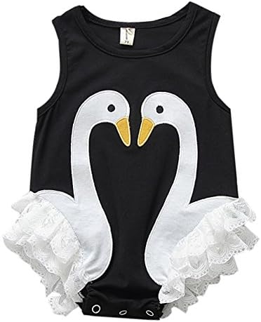 Baby Girls Clothes Cute Swan Lace Romper Bodysuit One Piece Outfits (6-12 Months, Black)