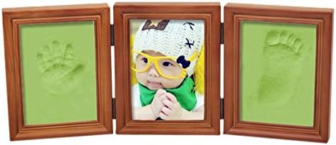 NovoGifts Baby Casting Impression Kit for baby Boy/Girl handprint or footprint &amp; Brown Frame Come with Colorful Eco-friendly Plasticine Green.