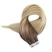 Full Shine Tape in Hair Extensions Color 3 and 8 Brown Fading to 613 Platinum Blonde 20PCS Human Hair Extensions Tape Ins 16 Inch Ombre Soft Hair Seamless Tape in Extensions for Women Real Hair 50g