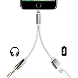 2 in 1 iPhone 7 Adapter(Compatible with iOS 10.3) TOPGO Lightning to Charger and Lightning to 3.5mm Aux Earphones Jack Cable for iPhone 7 / 7 Plus [No Calling Function & Music Control] - Silver